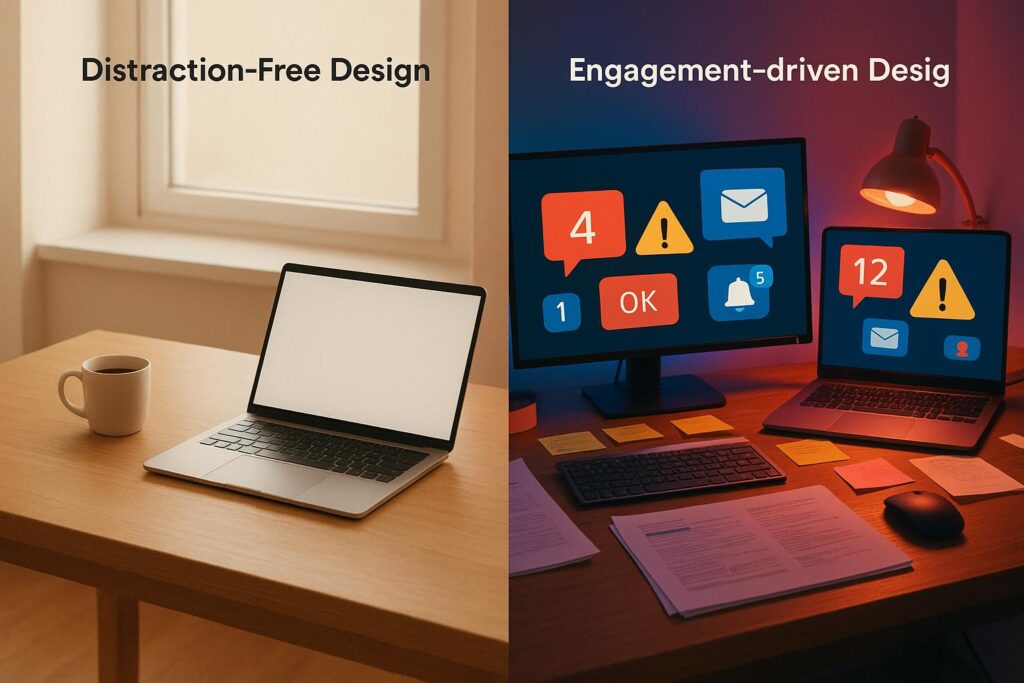 Distraction-Free Design vs. Engagement-Driven Design